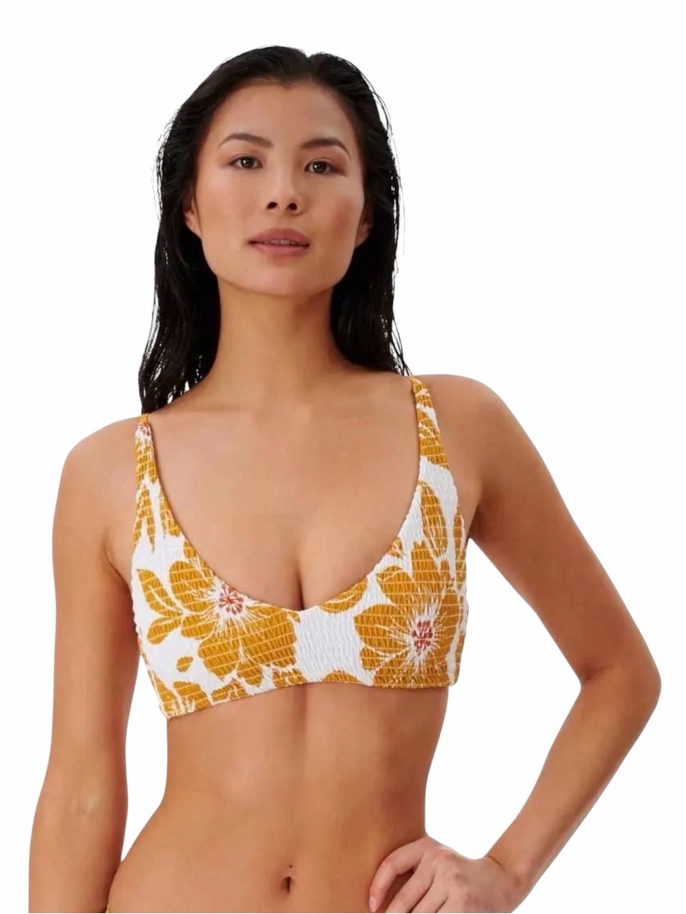 Rip Curl Yellow‎ Floral Scoop Bikini Top
